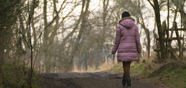 lonely woman walking